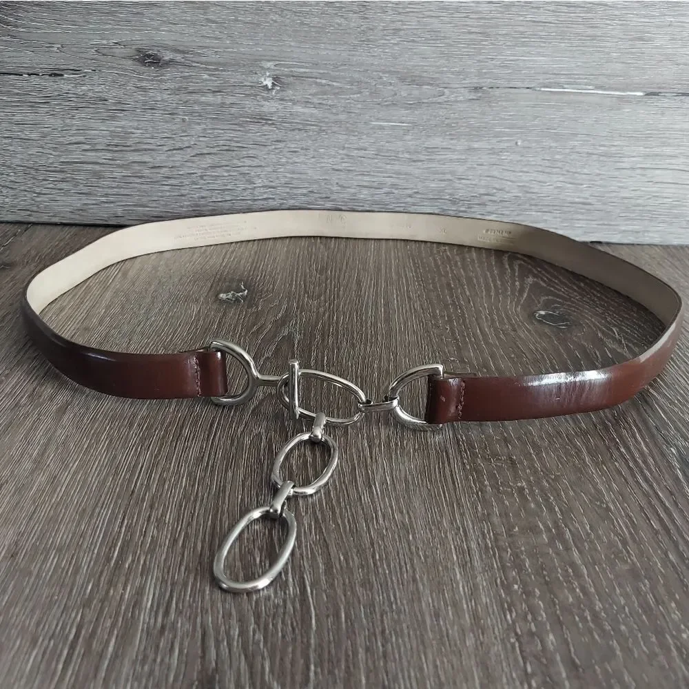 INC International Concepts Brown Belt with Silver Chain Detail XL
